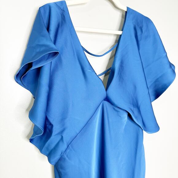 Sachin + Babi For Anthropologie Midi Dress Deep V-Neck Ruffle Blue Size 10P - Picture 7 of 12